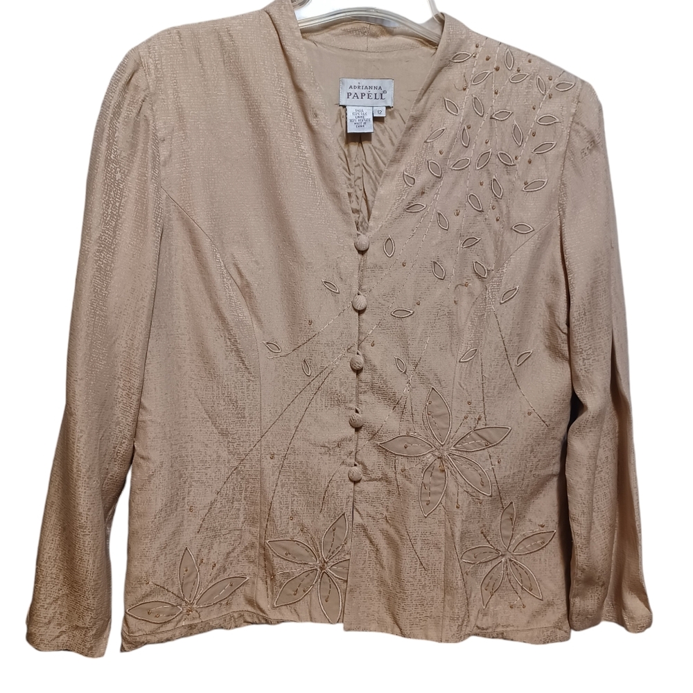 Adrianna Papell top size 12 silk button down embroidered designer
